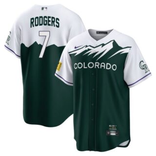 Men's Cool Base Colorado Rockies Brendan Rodgers 2022 City Connect Green Stitched Jersey