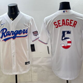 Men's Corey Seager #5 Texas Rangers USA 250 Fourth of July Home Stadium Stitched Jersey - White