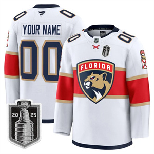 Custom Men's Florida Panthers 2025 Stanley Cup Final Premium Jersey All Stitched White
