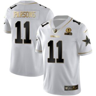 Men's Micah Parsons Dallas Cowboys White Golden 1960 Patch Vapor Limited Jersey Stitched