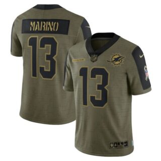 Men's #13 Dan Marino Miami Dolphins Olive 2021 Salute To Service Limited Jersey