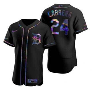 Men's Miguel Cabrera Detroit Tigers Flex Base Jersey Black Holographic