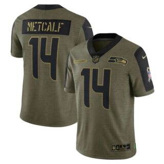 Men's #14 DK Metcalf Seattle Seahawks Olive 2021 Salute To Service Limited Jersey