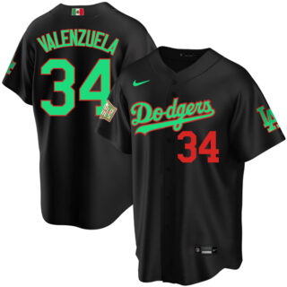 Men's Fernando Valenzuela Los Angeles Dodgers Cool Base Jersey Mexican Heritage Night Mexico Black