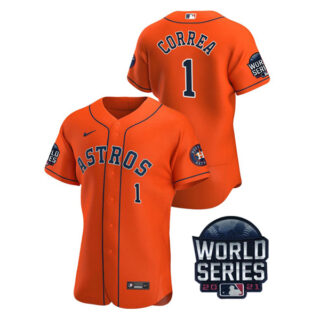 Men's Houston Astros Carlos Correa 2021 World Series Stitched Jersey Flex Base Orange