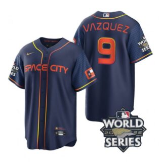 Men's Houston Astros Christian Vazquez 2022 World Series City Connect Navy Stitched Jersey