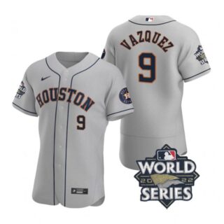 Men's Christian Vazquez Houston Astros 2022 World Series Stitched Jersey Gray