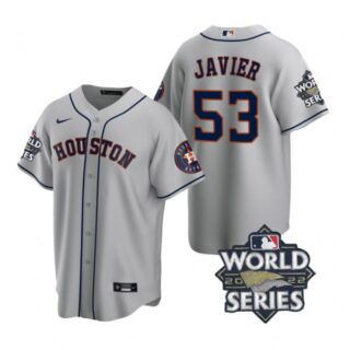 Men's Houston Astros Cristian Javier 2022 World Series Gray Road Stitched Jersey