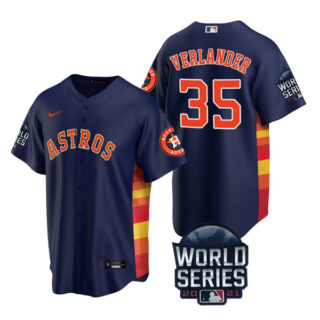 Men's Houston Astros Justin Verlander 2021 World Series Stitched Jersey Cool Base Navy