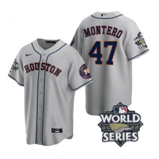 Men's Houston Astros Rafael Montero 2022 World Series Gray Road Stitched Jersey