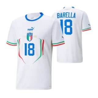 Men's Nicolo Barella Italy National Team White Away Soccer Jersey 2022-23