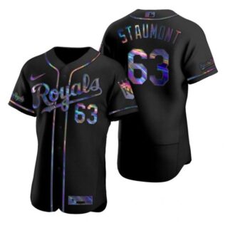 Men's Josh Staumont Kansas City Royals Flex Base Jersey Black Holographic