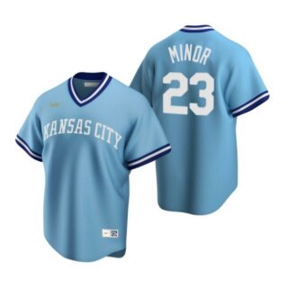 Men's Mike Minor Kansas City Royals Cool Base Jersey Light Blue Cooperstown