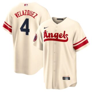 Men's Cool Base Los Angeles Angels Andrew Velazquez 2022 City Connect Cream Stitched Jersey