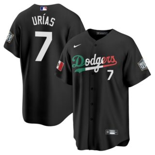 Men's - Cool Base Julio Urias Los Angeles Dodgers Black Mexico Flag Jersey Stitched