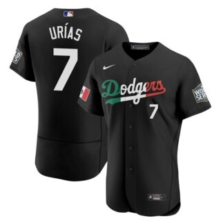 Men's - Flex Base Julio Urias Los Angeles Dodgers Black Mexico Flag Jersey Stitched