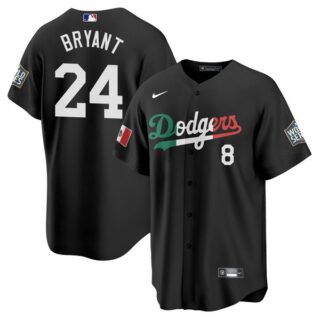 Men's - Cool Base Kobe Bryant Los Angeles Dodgers Black Mexico Flag Jersey Stitched