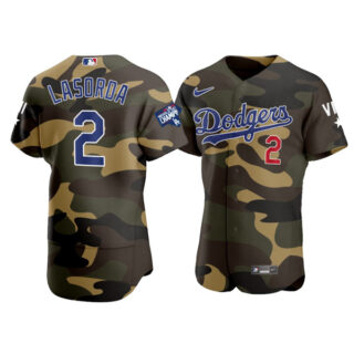 Men's Los Angeles Dodgers #2 Tommy Lasorda Flex Base Jersey Stitched Camo