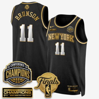 Men's New York Knicks #11 Jalen Brunson 2026 Eastern Conference Champions and NBA Finals Patch Basketball Jersey - Black Gold