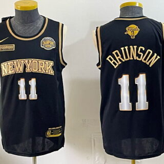 Men's New York Knicks #11 Jalen Brunson Conference Champions and Finals Patch Basketball Jersey - Black Gold