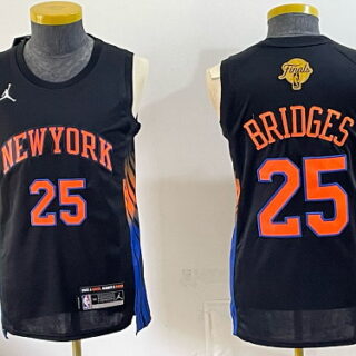 Men's New York Knicks #25 Mikal Bridges Jordan Brand Finals Back Collar Patch Basketball Jersey - Black