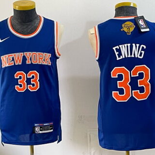 Men's New York Knicks #33 Patrick Ewing Finals Back Collar Patch Basketball Jersey - Royal Blue