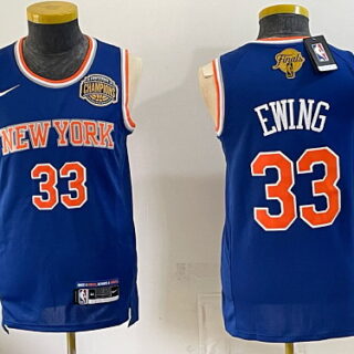 Men's New York Knicks #33 Patrick Ewing Gold Champions Patch Basketball Jersey - Royal Blue