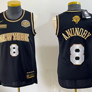 Men's New York Knicks #8 OG Anunoby Conference Champions and Finals Patch Basketball Jersey - Black Gold