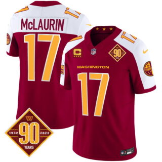 Men's Washington Commanders #17 Terry McLaurin 90th Anniversary Patch Vapor Limited Jersey V3 Burgundy Alternate