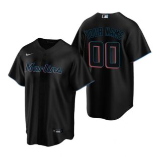 Men's Custom Miami Marlins Cool Base Jersey Black