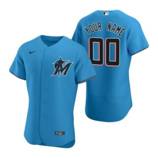 Men's Custom Miami Marlins Flex Base Jersey Blue