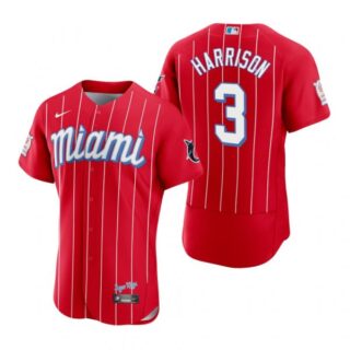 Men's Monte Harrison Miami Marlins Flex Base Jersey Red City Connect