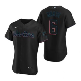 Men's Starling Marte Miami Marlins Flex Base Jersey Black