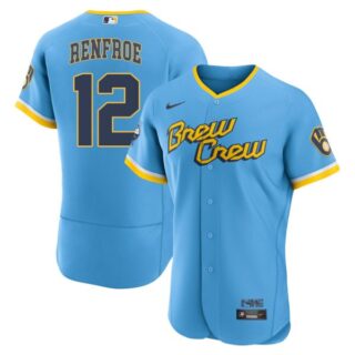 Men's Flex Base Milwaukee Brewers Hunter Renfroe Brew Crew City Connect Powder Blue Stitched Jersey
