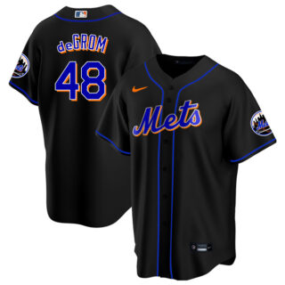 Men's - Cool Base New York Mets Jacob deGrom Black Throwback Jersey - Stitched