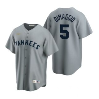 Men's Joe Dimaggio New York Yankees Cool Base Jersey Gray Cooperstown