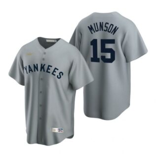 Men's Thurman Munson New York Yankees Cool Base Jersey Gray Cooperstown
