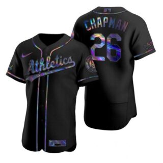 Men's #26 Matt Chapman Oakland Athletics Flex Base Jersey Black Holographic