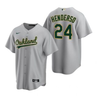 Men's #24 Rickey Henderson Oakland Athletics Cool Base Jersey Gray