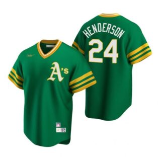 Men's #24 Rickey Henderson Oakland Athletics Cool Base Jersey Green Cooperstown