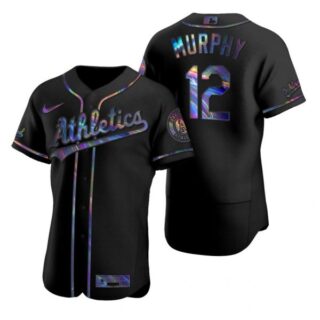 Men's #12 Sean Murphy Oakland Athletics Black Holographic Jersey Black Holographic