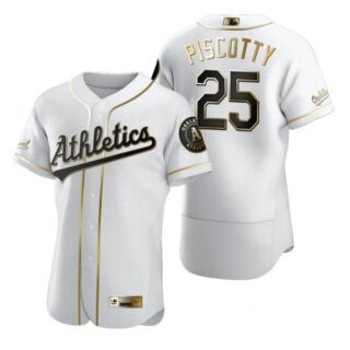 Men's #25 Stephen Piscotty Oakland Athletics Flex Base Jersey White Golden