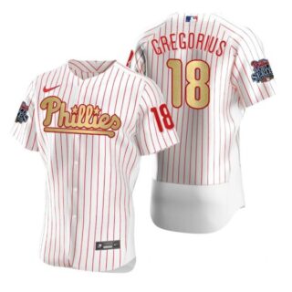 Men's #18 Didi Gregorius Philadelphia Phillies Flex Base Jersey White Gold WS