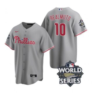 Men's Philadelphia Phillies J.T. Realmuto 2022 World Series Gray Stitched Jersey