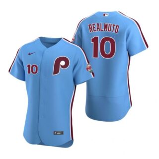 Men's #10 J.T. Realmuto Philadelphia Phillies Flex Base Jersey Light Blue