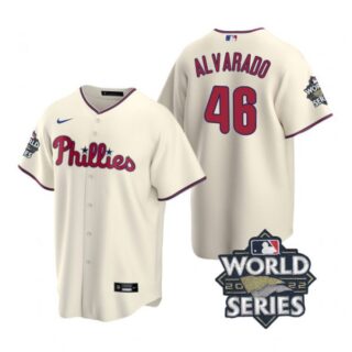 Men's Philadelphia Phillies Jose Alvarado 2022 World Series Cream Stitched Jersey