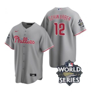 Men's Philadelphia Phillies Kyle Schwarber 2022 World Series Gray Stitched Jersey