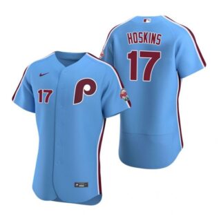 Men's #17 Rhys Hoskins Philadelphia Phillies Flex Base Jersey Light Blue