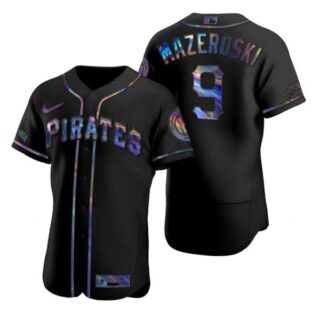 Men's #9 Bill Mazeroski Pittsburgh Pirates Flex Base Jersey Black Holographic