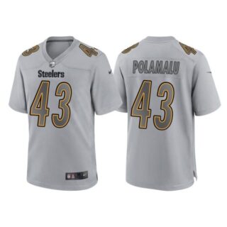Men's Pittsburgh Steelers Troy Polamalu Gray Atmosphere Fashion Stitched Jersey
